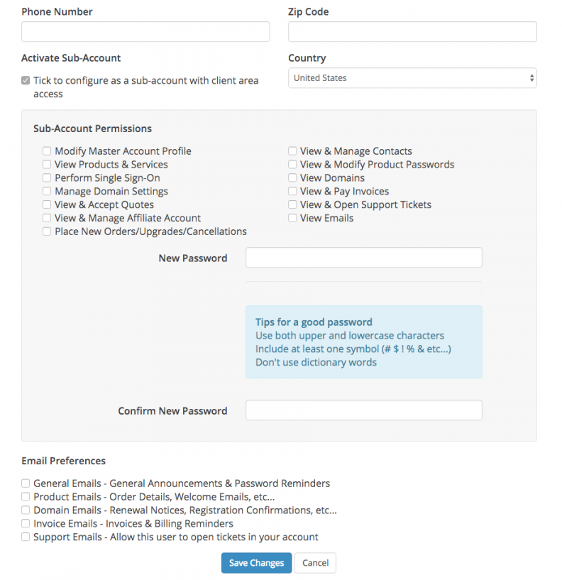 Screenshot of user permissions page